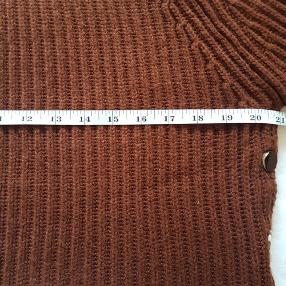 Dex Rib Knit Long Sleeve Crewneck Sweater Gold Button Detail Toffee Brown Sz S - Picture 11 of 12